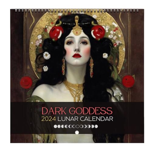 Dark Goddess 2024 Calendar, Göttin-Mondphasen-Wandkunst-Mondkalender, Monatlicher Wandkunst-Familienkalender, Wandkalender 2024 Mit 12 Originalillustrationen, Monatskalender Art Deco von Imtrub