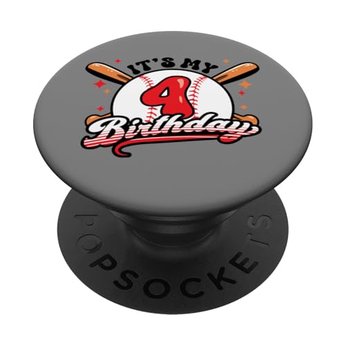 Baseball 4. Geburtstag Junge 4 Jahre alt Awesome Funny PopSockets Klebender PopGrip von InGENIUS Baseball Geburtstagsshirts & Geschenke