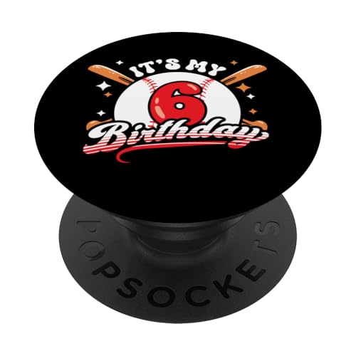 Baseball 6. Geburtstag Junge 6 Jahre alt Awesome Funny PopSockets Klebender PopGrip von InGENIUS Baseball Geburtstagsshirts & Geschenke