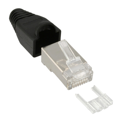 100er Pack InLine® Crimpst. RJ45 gesch., m. Knicksch. & Einfädelh., schwarz bulk von InLine®