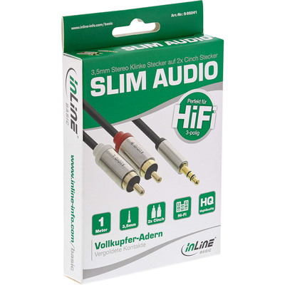 InLine® Basic Slim Audio Kabel Klinke 3,5mm ST an 2x Cinch ST, 1m von InLine®