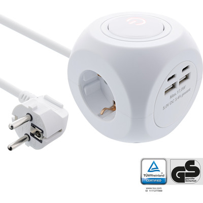 InLine® Charging Cube, 3x Schutzkontakt, 2x USB-C, 2x USB-A, weiß, 2m von InLine®