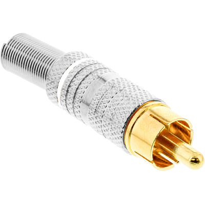InLine® Cinchstecker Lötversion, Metall silber, Ring weiß, für 6mm Kabel von InLine®