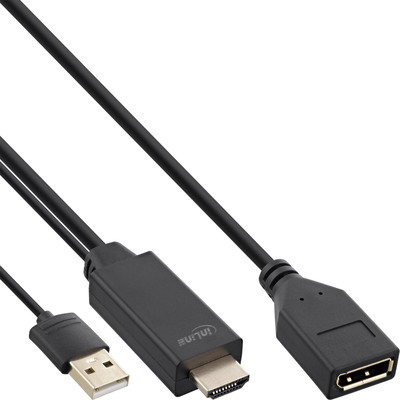 InLine® HDMI ST zu DisplayPort BU Konverter Kabel, 4K, schwarz/gold, 0,3m von InLine®