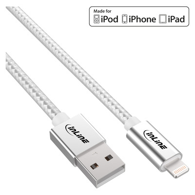 InLine® Lightning USB Kabel, für iPad, iPhone, iPod, silber/Alu, 1m MFi-zert. von InLine®