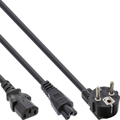 InLine® Netz-Y-Kabel, 1x Schutzkontakt ST zu Kaltgeräte- & Notebook ST, 2m von InLine®