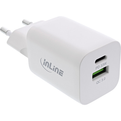 InLine® Power Delivery + Quick Charge USB Netzteil, 33W, USB-A + USB-C, weiß von InLine®