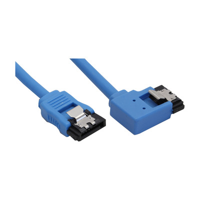 InLine® SATA 6Gb/s Anschlusskabel rund, abgew. links, blau, mit Lasche, 0,5m von InLine®