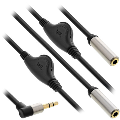 InLine® Slim Audio Y-Kabel Klinke 3,5mm ST an 2x BU, mit Lautstärkeregler, 0,25m von InLine®