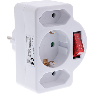 InLine® Steckdosenadapter, SK Stecker an 2xEuro+1x SK, mit Schalter, weiß von InLine®