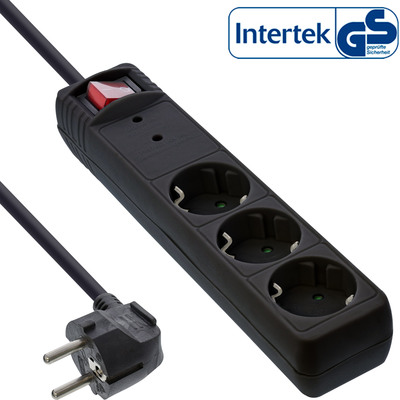 InLine® Steckdosenleiste, 3-fach Schutzkontakt, ÜSS, schwarz von InLine®