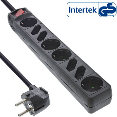 InLine® Steckdosenleiste, 8-fach, 4x Schutzkontakt + 4x Euro, schwarz, 1,5m von InLine®