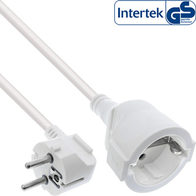 InLine® Strom-Verlängerung Schutzkontakt Stecker gewinkelt / Buchse, weiß, 2m von InLine®