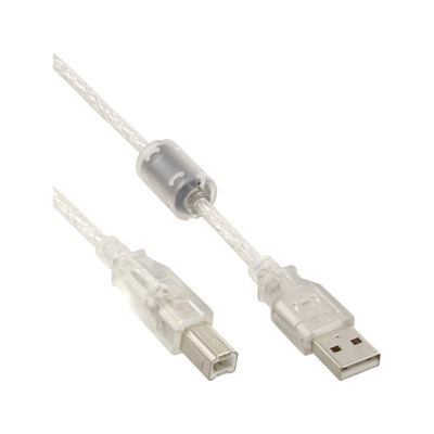 InLine® USB 2.0 Kabel, A an B, transparent, mit Ferritkern, 2m von InLine®