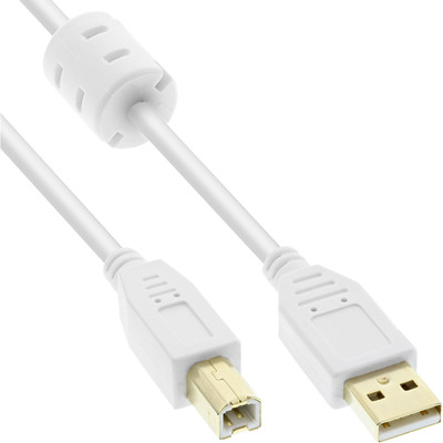InLine® USB 2.0 Kabel, A an B, weiß / gold, mit Ferritkern, 10m von InLine®