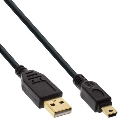 InLine® USB 2.0 Mini-Kabel, USB A ST/Mini ST 5pol, schwarz, vergold. Kont., 1,5m von InLine®