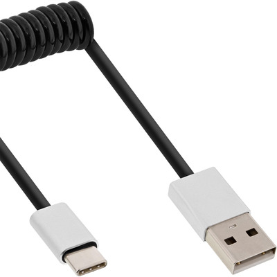 InLine® USB 2.0 Spiralkabel, USB-C ST an A ST, schwarz/Alu, flexibel, 1m von InLine®