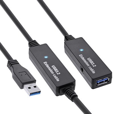 InLine® USB 3.2 Gen.1 Aktiv-Verlängerung, Stecker A an Buchse A, schwarz, 15m von InLine®