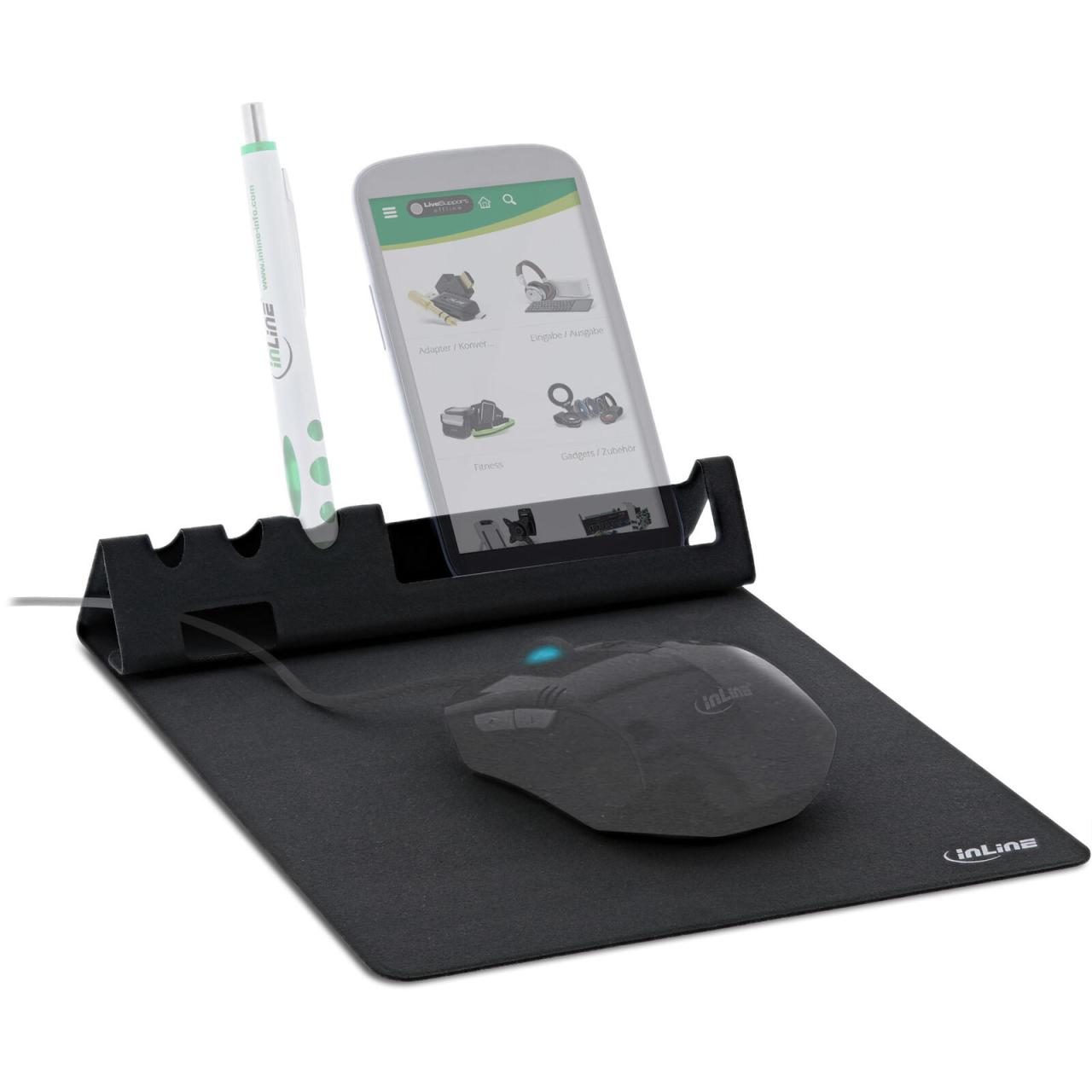InLine Multifunktions-Mauspad mit Handy und Stifthalter, schwarz, faltbar von InLine®