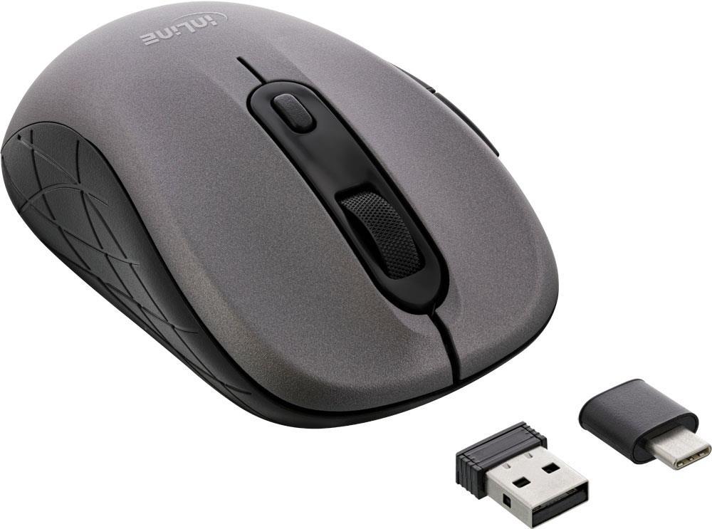 INLINE 3-in-1 - Maus - optisch - 5 Tasten - kabellos - 2.4 GHz, Bluetooth 4.0 - USB / USB-C Wireless-Empfänger - Grau/Schwarz von InLine