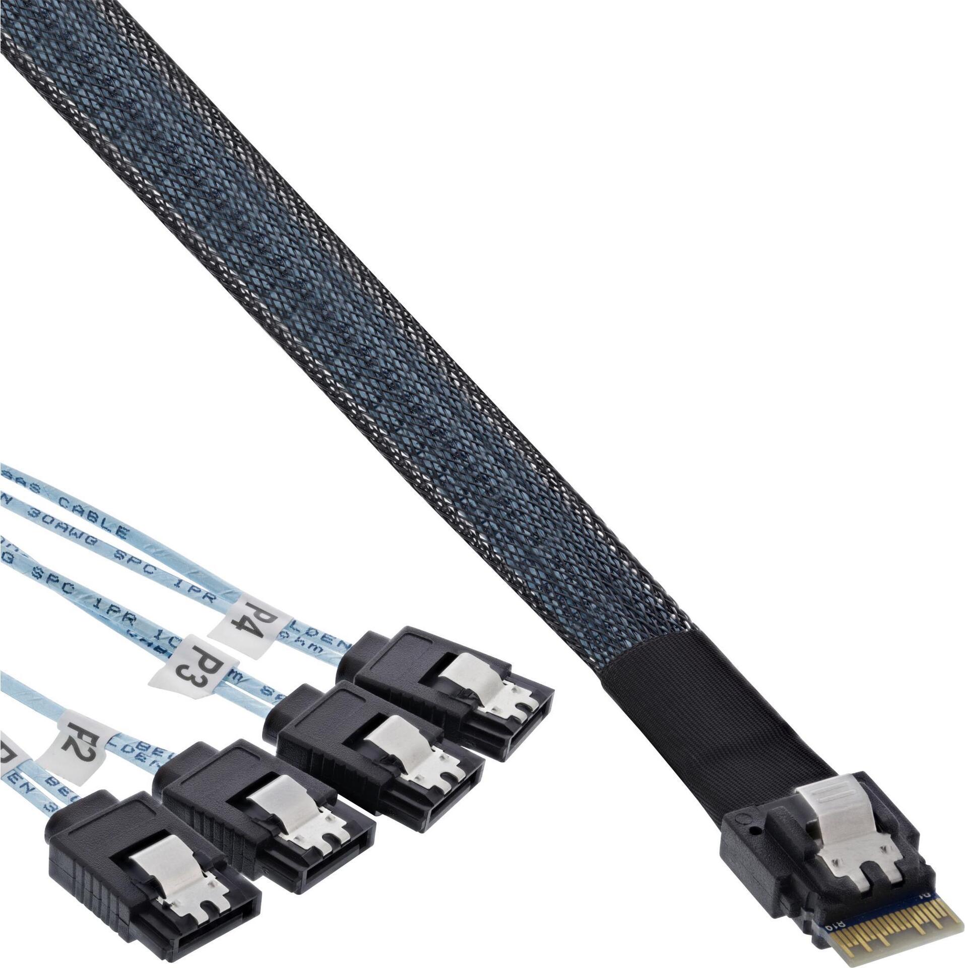 INLINE - Internes SAS-Kabel - SAS 12Gbit/s - 4i Slim SAS (S) Verriegelung zu SATA (S) Verriegelung - 50 cm - Schwarz von InLine