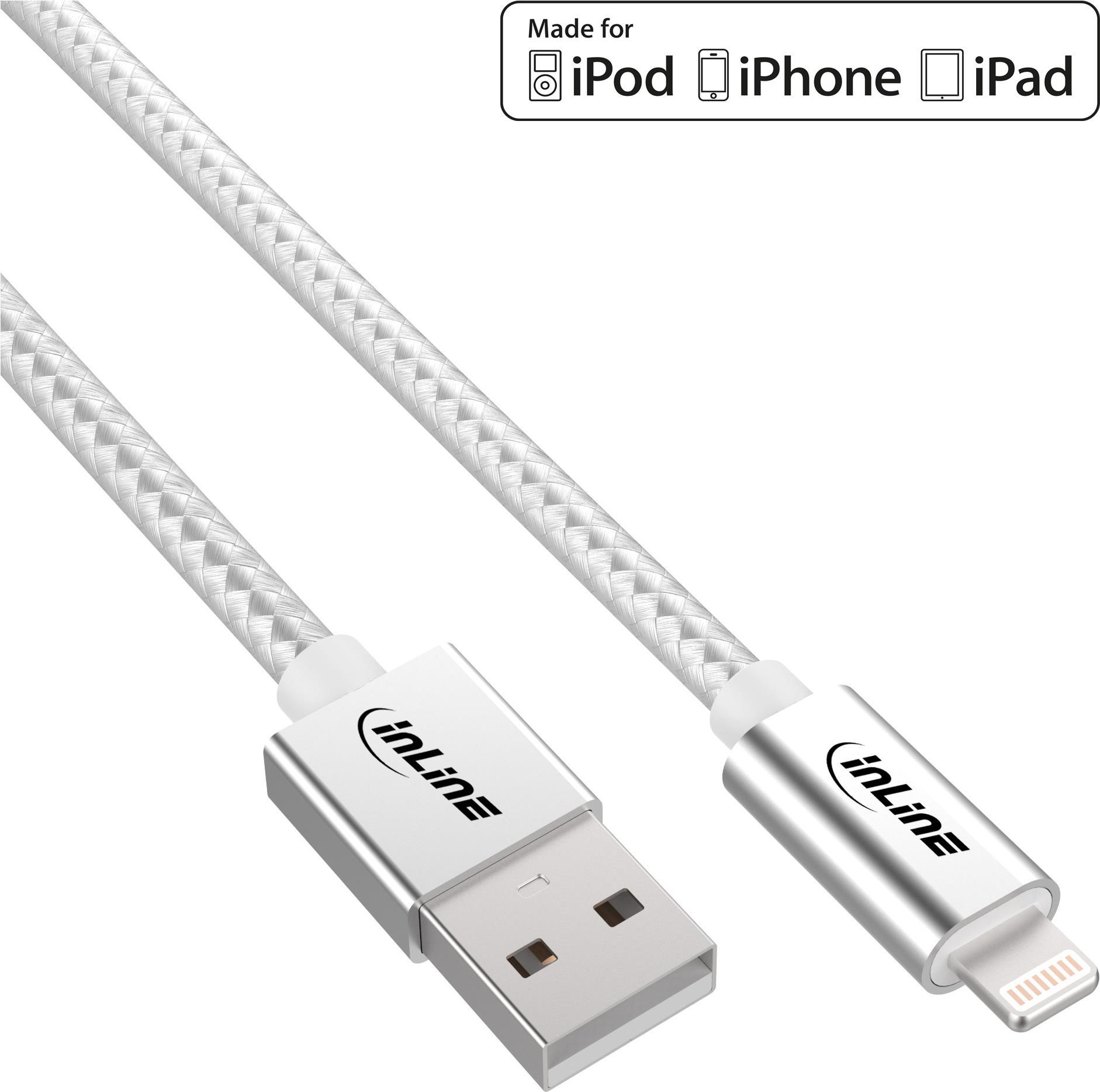 INLINE - Lightning-Kabel - Lightning (M) bis USB (M) - 2 m - Silber, Aluminium - für Apple iPad/iPhone/iPod (Lightning) von InLine