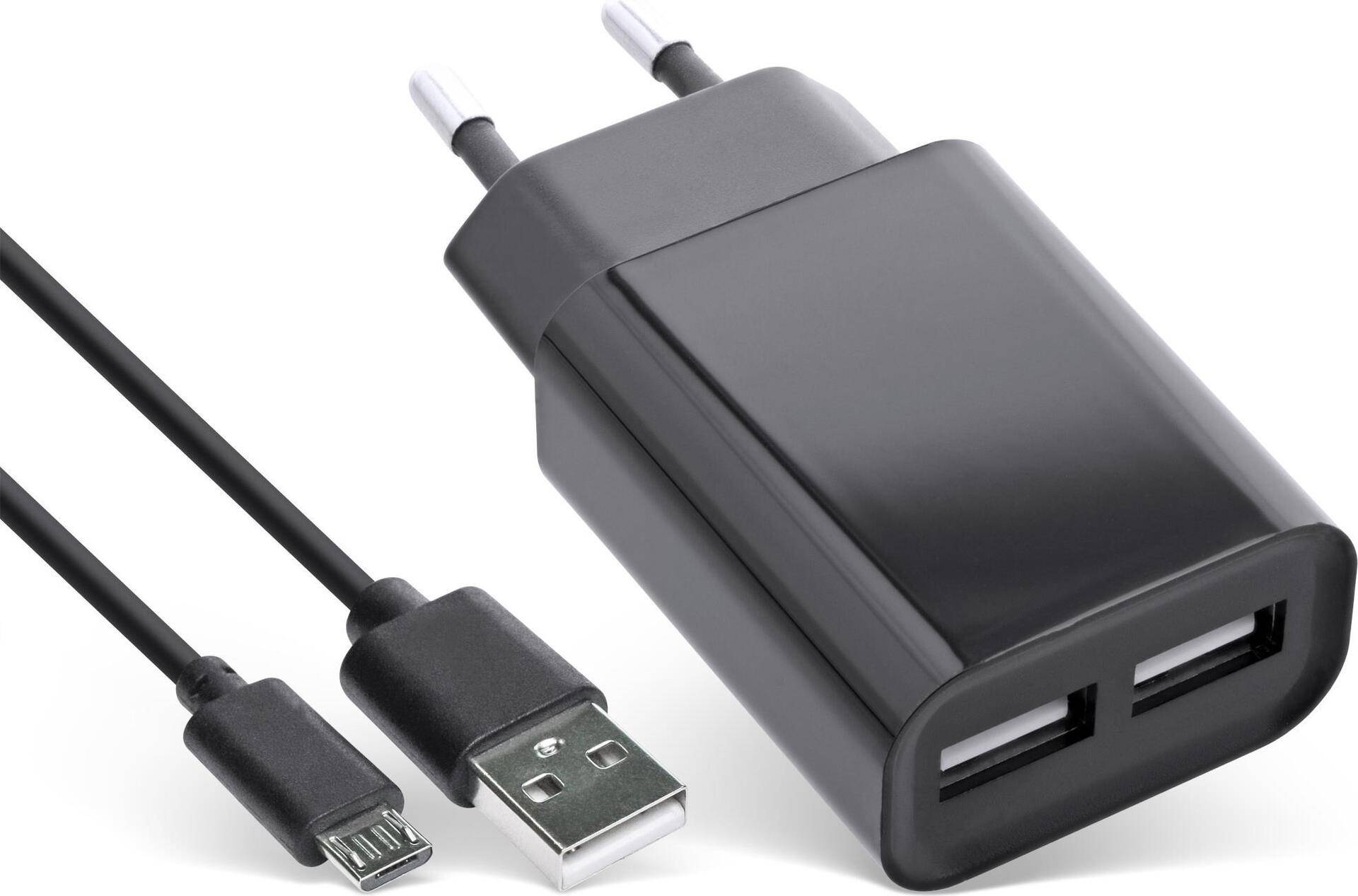 INLINE USB DUO+ - Netzteil - 2.1 A - 2 Ausgabeanschlussstellen (USB) - auf Kabel: Micro-USB - Schwarz von InLine