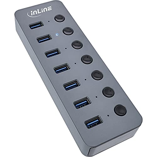 InLine® 35395D USB 3.2 Gen.1 Hub, 7-Port, mit Schalter, Aluminium, grau, mit Netzteil von InLine