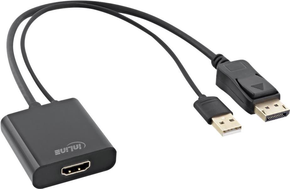 InLine® HDMI BU zu DisplayPort ST Konverter Kabel, 4K, schwarz/gold, 0,3m (17169P) von InLine