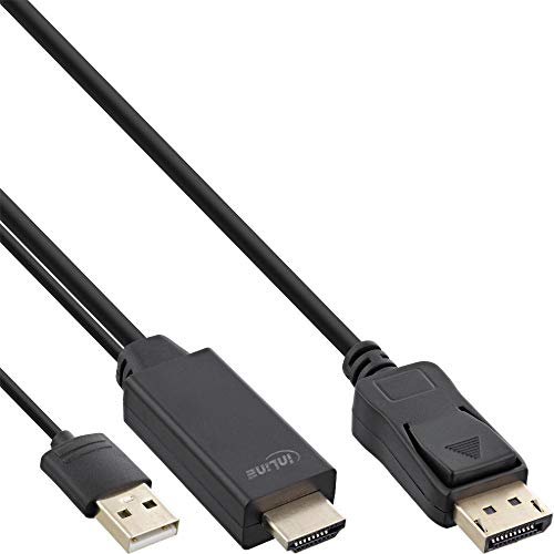 InLine® HDMI zu DisplayPort Konverter Kabel, 4K, schwarz/Gold, 1,5m von InLine