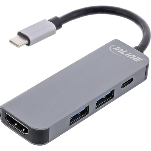 InLine® Multifunktions-Hub USB 3.2 Gen.1, 2X USB-A 5Gb/s + HDMI 4K/30Hz + USB Typ-C PD 87W, Aluminium, grau von InLine