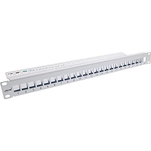 InLine® Patchfeld 24-Fach, Keystone Snap-In Leerblech Patchpanel, 48,26cm (19"), 1HE, lichtgrau RAL7035 von InLine