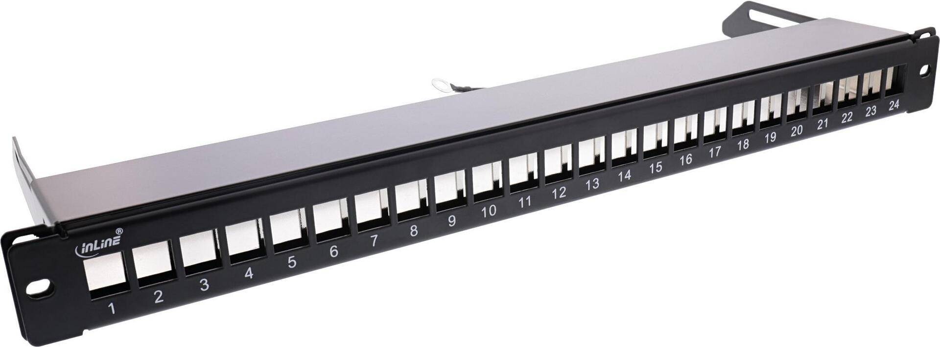 InLine® Patchfeld 24-fach, Keystone Snap-In Leerblech Patchpanel, 48,26cm (19), 1HE, schwarz (76824K) von InLine