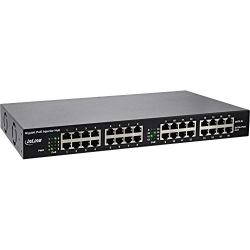 InLine® PoE+ Gigabit Netzwerk Injektor Hub 16 Port (16x PoE+), 1GBit/s, 19" (Winkel enthalten), Metall, 2 Lüfter von InLine