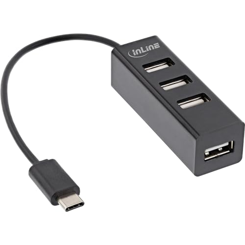 InLine® USB 2.0 4-Port Hub, USB-C Stecker auf 4X USB-A Buchse, Kabel 15cm, schmale Bauform, schwarz von InLine