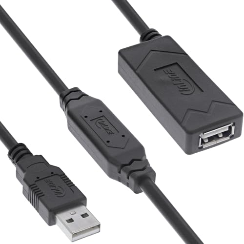 InLine® USB 2.0 Aktiv-Verlängerung mit Signalverstärkung, USB-A Stecker/Buchse, Druckerkabel Verlängerung, 15m, 34612A von InLine
