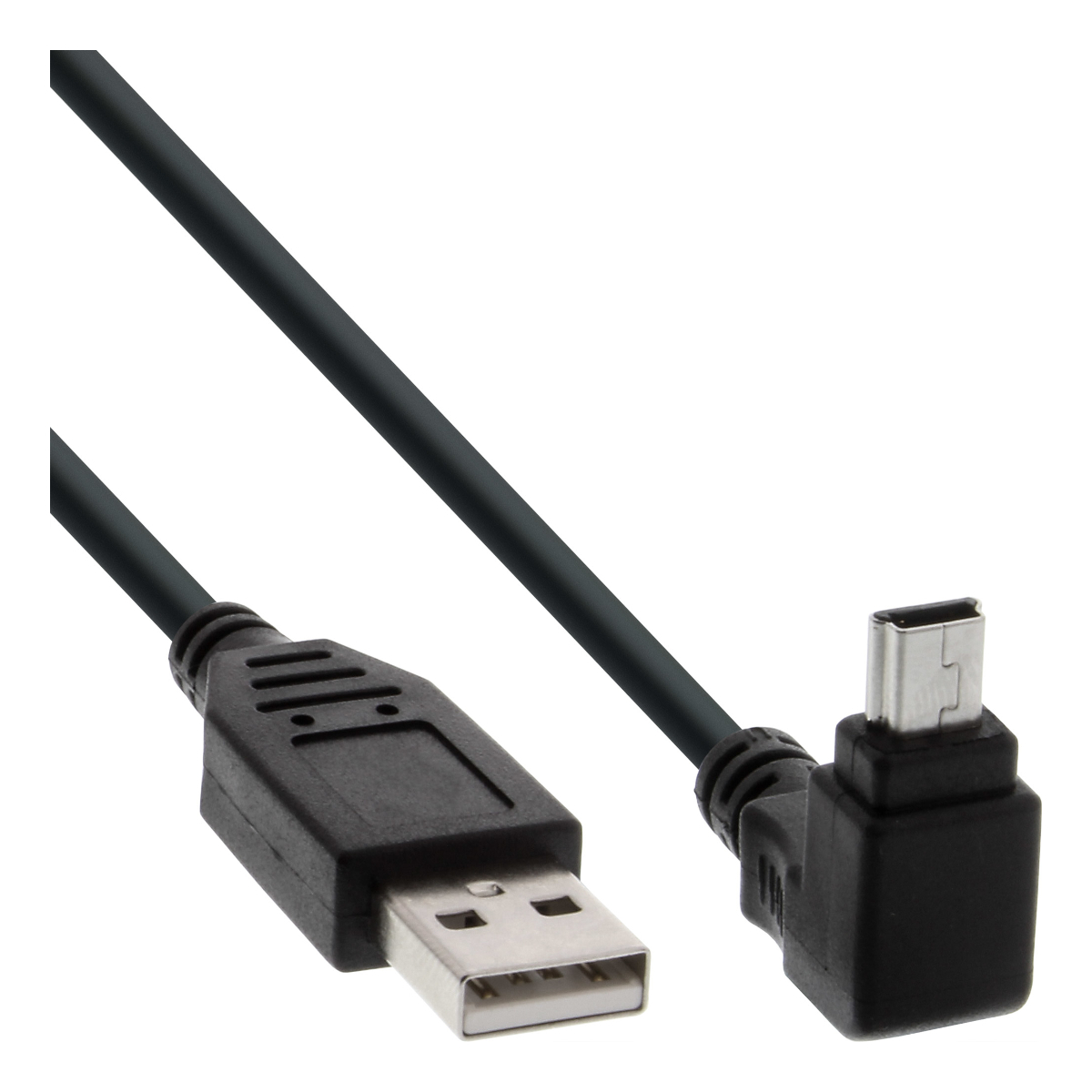 InLine® USB 2.0 Mini-Kabel, Stecker A an Mini-B Stecker (5pol.) oben abgewinkelt 90°, schwarz, 1m von InLine