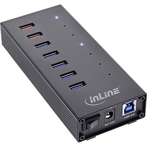 InLine® USB 3.2 Gen.1 Hub, 7 Port, Aluminiumgehäuse, schwarz, mit 2,5A Netzteil von InLine