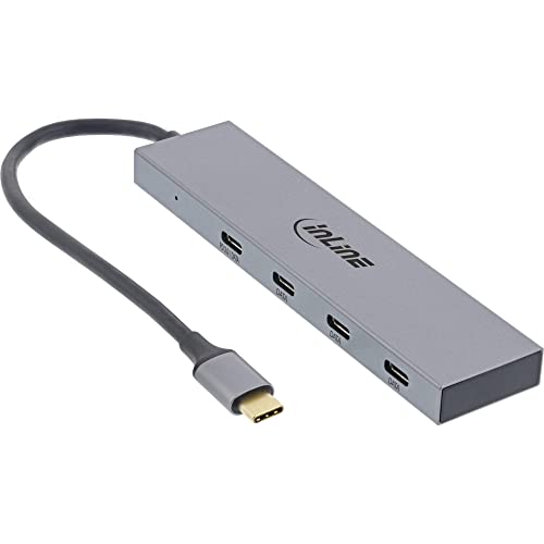 InLine® USB 3.2 Gen.2 Hub (10Gb/s), USB Typ-C zu 4 Port Typ-C (1 Port Power Through bis 100W), OTG, Aluminiumgehäuse, grau, ohne Netzteil von InLine