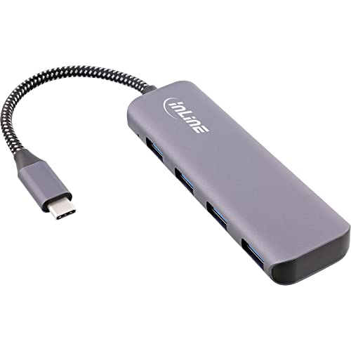 InLine® USB 3.2 Hub, USB Typ-C zu 4X USB A 10Gb/s, Metallgehäuse, grau von InLine