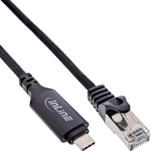 InLine® USB 3.2 Netzwerkadapter Kabel, USB-C zu RJ45, Gigabit LAN, Cat.6, Ethernet Verbindung für Notebook, Tablet, Switch, 2m, 33381A von InLine