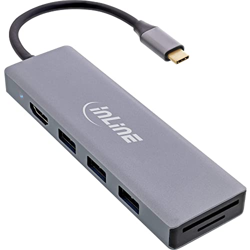 InLine® USB 3.2 Typ C Multi Hub (3X USB-A 5Gb/s + USB Typ-C (PD 100W), Cardreader, HDMI 4K@30Hz), OTG, Metallgehäuse von InLine