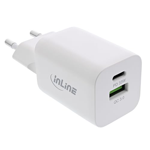 InLine® USB C Netzteil 33W mit Power Delivery & Quick Charge, Schnellladegerät mit USB-C & USB-A für Handy & Tablet, weiß, 31508D von InLine