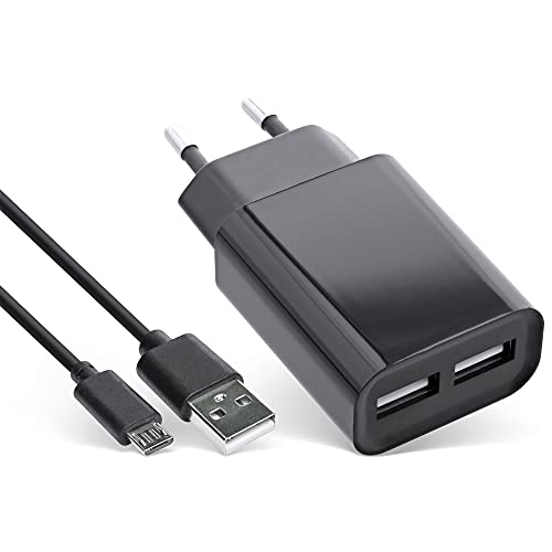 InLine® USB Duo+ Ladeset, Netzteil 2-Fach + Micro-USB Kabel, Ladegerät, Stromadapter, 100-240V zu 5V/2.1A, schwarz von InLine