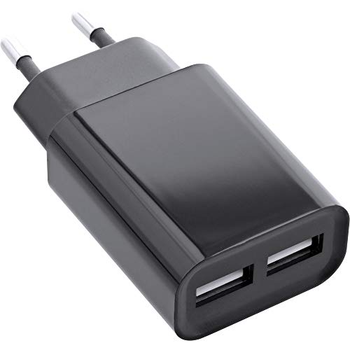 InLine® USB Ladegerät Duo, Netzteil 2-Fach, Stromadapter, 100-240V zu 5V/2.1A, schwarz von InLine