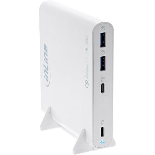 InLine® USB Netzteil, GaN Ladegerät, 4-Port, 2X USB-C + 2X USB-A, 120W, Power Delivery & QuickCharge, kompakt, weiß, 31515W von InLine