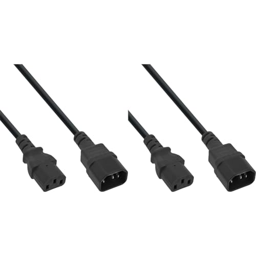InLine 16632B Kaltgeräteverlängerung, C13 auf C14, 3m (Packung mit 2) Schwarz von InLine