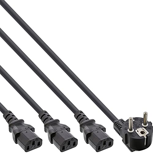 InLine 16653B Netz-Y-Kabel, 1x Schutzkontaktstecker zu 3x Kaltgerätestecker, 1,8m von InLine