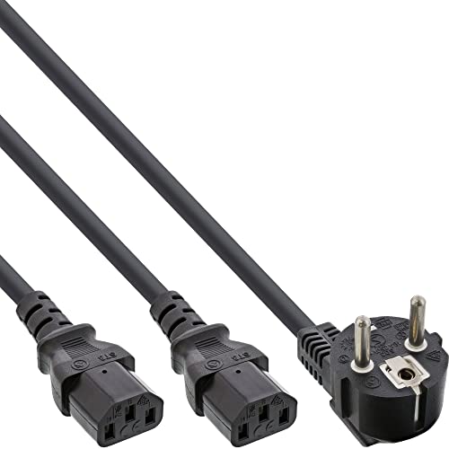 InLine 16657F Netz-Y-Kabel, 1x Schutzkontaktstecker zu 2x Kaltgerätestecker, 5m von InLine