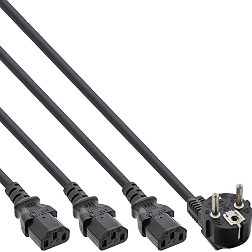 InLine 16657H Netz-Y-Kabel, 1x Schutzkontaktstecker zu 3x Kaltgerätestecker, 3m von InLine